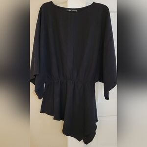 Zara Black Crinkle Stretchy Dressy Casual Shirt Top Sz Medium New